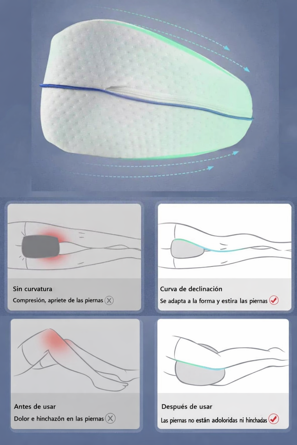 Almohada Ortopédica para piernas de algodón con memoria, rebote lento